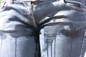 College dirty slut wife in taut jeans makes her pants moist in public