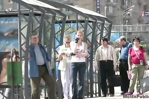 College dirty slut wife in taut jeans makes her pants moist in public