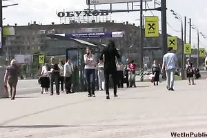 College dirty slut wife in taut jeans makes her pants moist in public