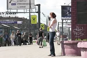 College dirty slut wife in taut jeans makes her pants moist in public