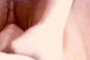 Stretching my unshaved soaked cookie with large obese sex toy