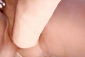 Stretching my unshaved soaked cookie with large obese sex toy