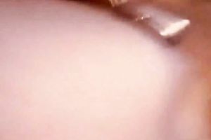 Stretching my unshaved soaked cookie with large obese sex toy