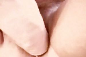 Stretching my unshaved soaked cookie with large obese sex toy