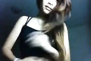 Sizzling Asian bae rubbing and playing with her milk cans