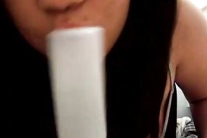 Busty and perverted honeys loved to engulf that big plastic vibrator unfathomable face hole