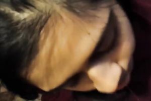 Dark haired hotwife in T-shirt worked on my weenie during the time that standing on her knees