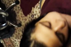 Dark haired hotwife in T-shirt worked on my weenie during the time that standing on her knees