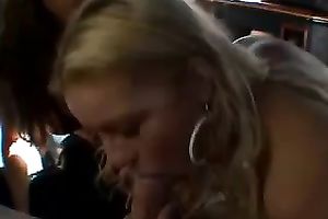 Nasty blondies sharing one dick in the fuck van on POV tape