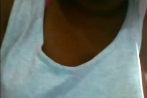 Hot black skin cutie on her daybed flashing her slit on cam