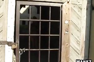 Rapacious European golden-haired playgirl masturbates outdoors