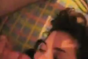 Torrid dark brown girlie of my buddy greedily blows his strong lollicock