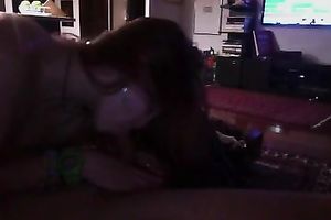 Cute dark brown coed slutty wife takes a chance to give a precious irrumation