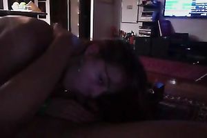 Cute dark brown coed slutty wife takes a chance to give a precious irrumation