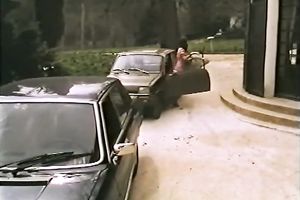 Brunette busty German hottie in the evening entertains herself with a ramrod