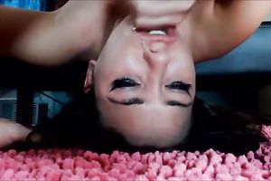 Dark haired naturally skinny and cute brunette hair gives my ally a deepthroat BJ