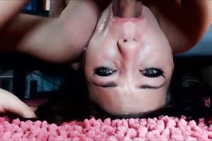 Dark haired naturally skinny and cute brunette hair gives my ally a deepthroat BJ