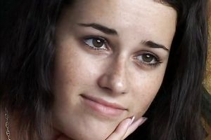 Bald mature fellow gets to eat nice-looking dilettante brunette hair cutie