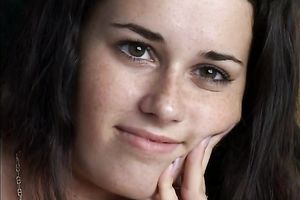 Bald mature fellow gets to eat nice-looking dilettante brunette hair cutie