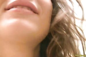 Lewd slim dilettante dark head fingers her own juicy wet love tunnel