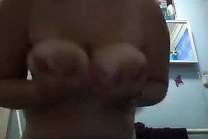 Nice tit large stomach hottie plays with her hot and appetizing scoops on camera