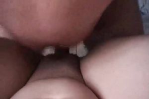 Hammering my sultry breasty wife's wet crack with my balls fastened up