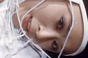 Two hot oriental dark brown lesbian babes shows their excitement