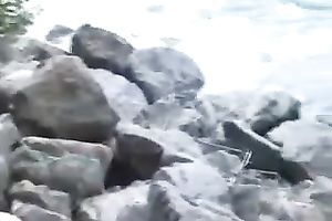 My curvaceous milfie dirty slut wife disrobes near the river