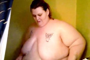 Morbidly bulky SBBW redhead girlfriend takes shower