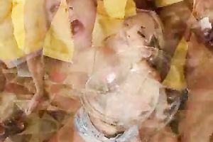Fabulous blond cum eating doxy got served in blow job group-sex