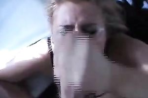 Lovely golden-haired playgirl cloeses her eyes when I cum on her face