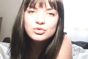 Stunning dark brown shows off topless on livecam straight from her bedroom