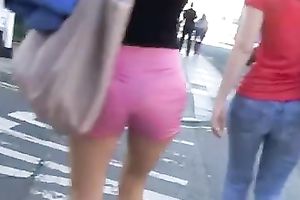 Hot random hottie in hawt pink shorts walking down the street