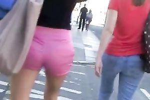 Hot random hottie in hawt pink shorts walking down the street