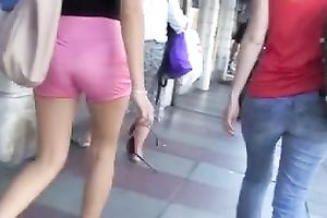 Hot random hottie in hawt pink shorts walking down the street