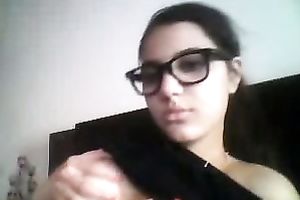 Cute livecam sweetheart shows her merry mangos and squeezes 'em