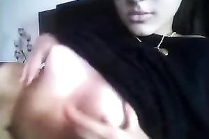 Cute livecam sweetheart shows her merry mangos and squeezes 'em