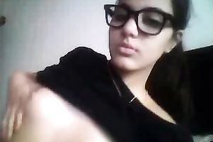 Cute livecam sweetheart shows her merry mangos and squeezes 'em