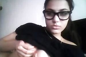 Cute livecam sweetheart shows her merry mangos and squeezes 'em