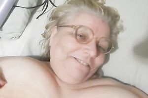 Chubby grey haired aged doxy was playing with her massive boobies
