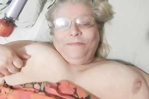 Chubby grey haired aged doxy was playing with her massive boobies