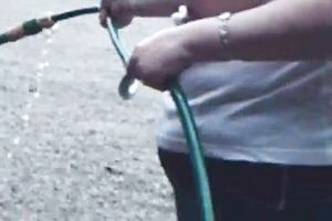 Mature bbw hotwife of mine washes my car flashing her large saggy breasts