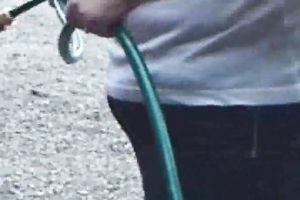 Mature bbw hotwife of mine washes my car flashing her large saggy breasts