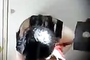 Just a cute and slender Asian legal age teenager on hidden web camera stripteasing