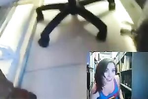 Beautiful white women masturbating with sex toy in a library