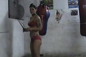 Dominant whorable wench in belts is willing for some cold-blooded whipping on cam