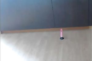 Long haired dilettante GF of mine squats down to fuck with toy