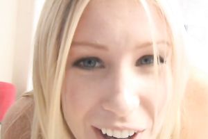 Sweet and perverted golden-haired playgirl masturbating on the chair