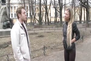 Cum-addicted blond gives her stud one hell of a oral-stimulation