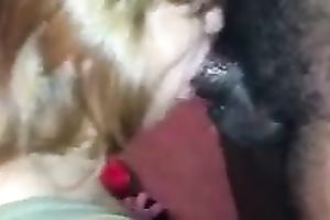 Lewd older plump slut was blowing powerful obese dark weenie